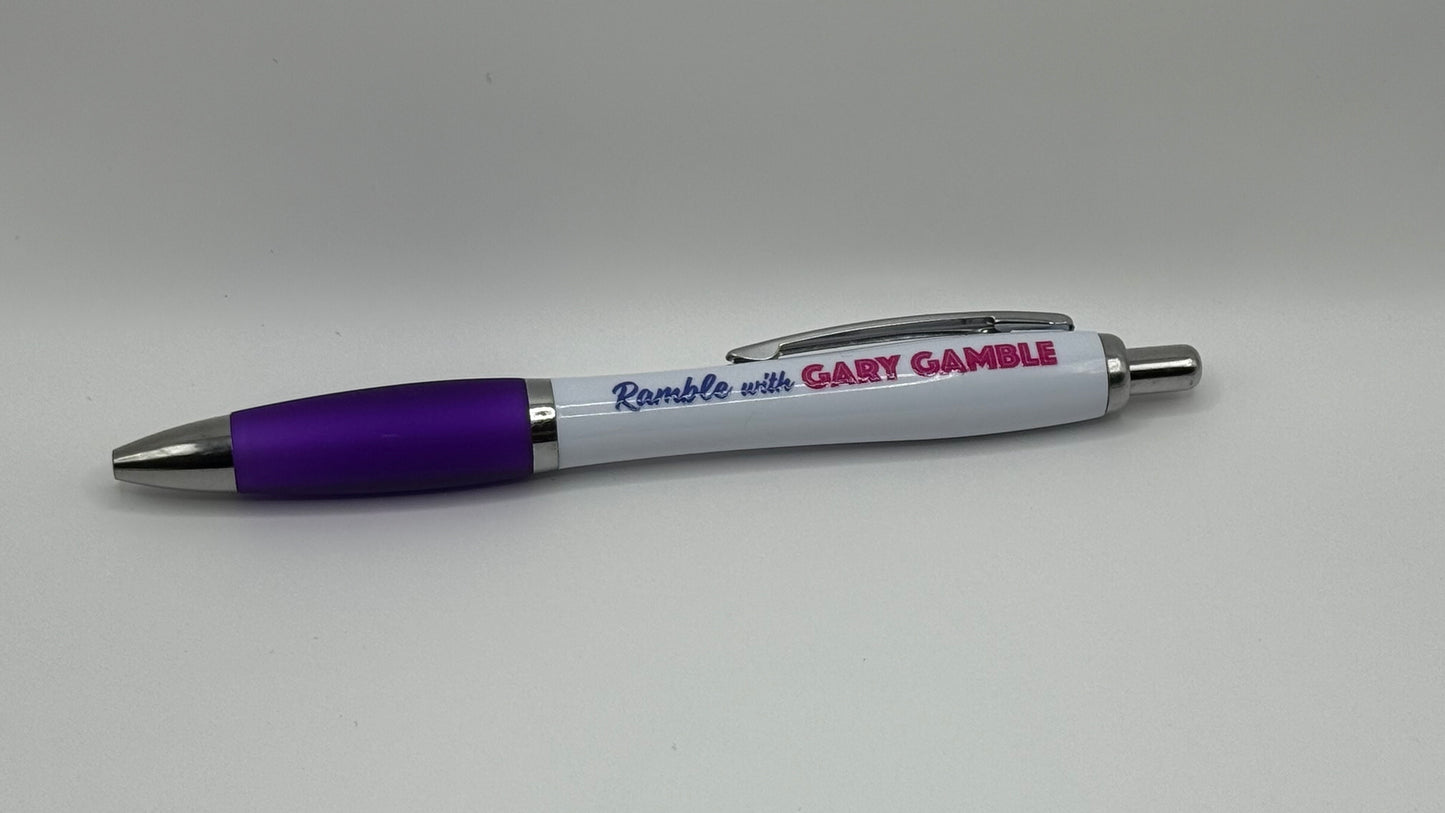 Purple Pen with 'Ramble with Gary Gamble' text.